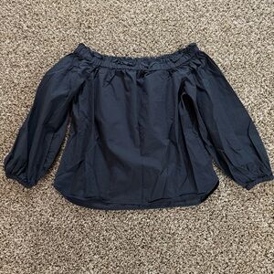 J.Crew‎ Black Off Shoulder Blouse Size 6 Cotton Elastic Cuffs Long Sleeve Top